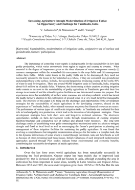 Sustaining Paddy Agriculture Through Modernization of Irrigation Tanks