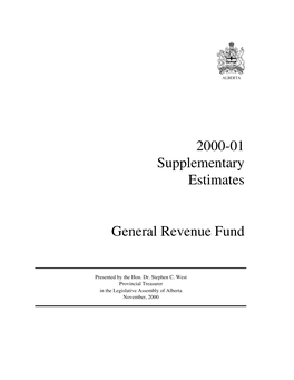 2000-01 Supplementary Estimates General Revenue Fund