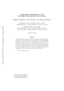 Unparticle Contribution to the Hydrogen Atom Ground State Energy