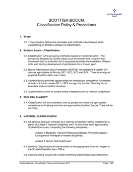 Scottish Boccia Classification Policy And