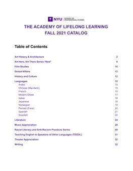 The Academy of Lifelong Learning Fall 2021 Catalog