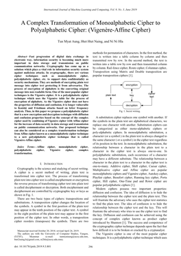 A Complex Transformation of Monoalphabetic Cipher to Polyalphabetic Cipher: (Vigenère-Affine Cipher)