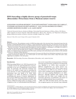 DNA Barcoding a Highly Diverse Group of Parasitoid Wasps (Braconidae: Doryctinae) from a Mexican Nature Reserve