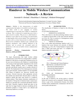 Handover in Mobile Wireless Communication Network - a Review Jeremiah O