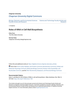 Roles of Trna in Cell Wall Biosynthesis