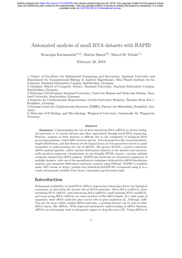 Automated Analysis of Small RNA Datasets with RAPID