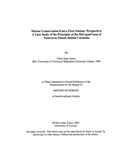 Marine Conservation from a First Nations' Perspective: a Case Study of the Principles of the Hul'qumi'num of Vancouver Island, British Columbia