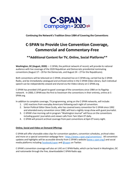C-SPAN to Provide Live Convention Coverage, Commercial and Commentary-Free