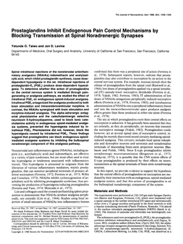 Prostaglandins Inhibit Endogenous Pain Control Mechanisms Blocking