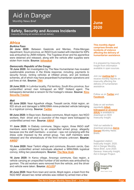 The Aid in Danger Monthly News Brief – June 2020 Page 1 Kilometers from Koro