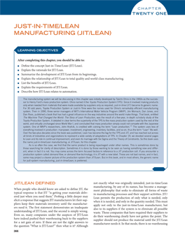 Just-In-Time/Lean Manufacturing (JIT/Lean)