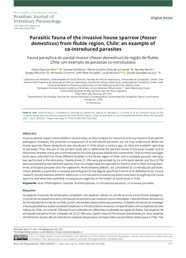 Passer Domesticus) from Ñuble Region, Chile: an Example of Co-Introduced Parasites