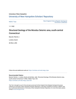 Structural Geology of the Moodus Seismic Area, South-Central Connecticut