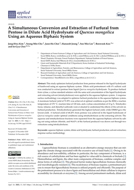 A Simultaneous Conversion and Extraction of Furfural from Pentose in Dilute Acid Hydrolysate of Quercus Mongolica Using an Aqueous Biphasic System