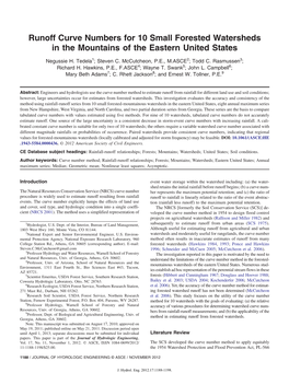 Runoff Curve Numbers for 10 Small Forested Watersheds in the Mountains of the Eastern United States