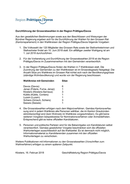 Durchführung Der Grossratswahlen in Der Region Prättigau/Davos Aus