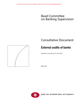 Consultative Document on the External Audit of Banks