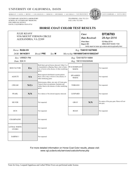 Horse Coat Color Test Results Dt36783