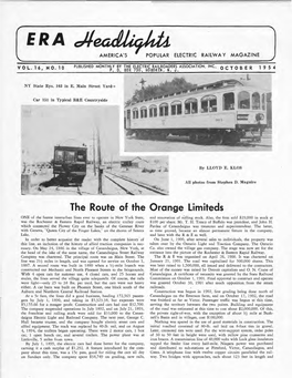 The Route of the Orange Limiteds ONE of the Fastest Interurban Lines Ever to Operate in New York State, and Renovation of Rolling Stock