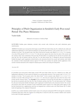 Kallis, Principles of Pitch Organization in Scriabin's Early Post-Tonal Period