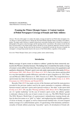 Framing the Winter Olympic Games: a Content Analysis of Polish Newspapers Coverage of Female and Male Athletes