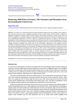 Removing Mill Weirs in France: the Structure and Dynamics of an Environmental Controversy