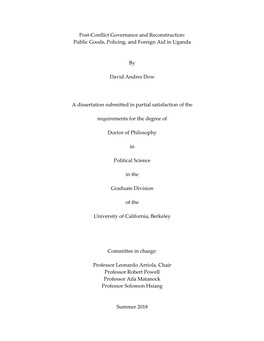 Post-Conflict Governance and Reconstruction: Public Goods, Policing, and Foreign Aid in Uganda