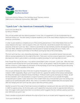 Lynch Law”—An American Community Enigma