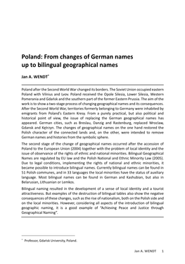 Poland: from Changes of German Names up to Bilingual Geographical Names