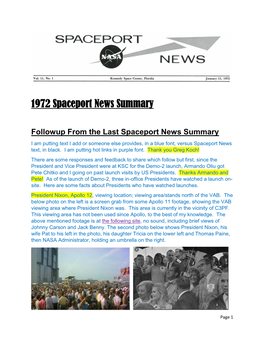 1972 Spaceport News Summary