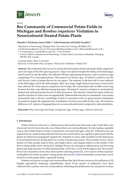 Bee Community of Commercial Potato Fields in Michigan and Bombus Impatiens Visitation to Neonicotinoid-Treated Potato Plants
