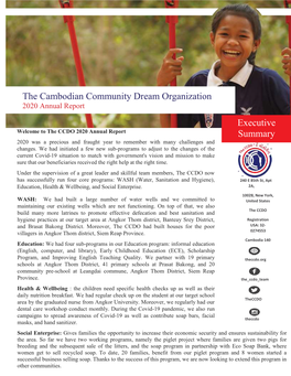 The Cambodian Community Dream Organization Executive Summary