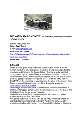 A Newsletter Primarily for the Model Railway Fraternity