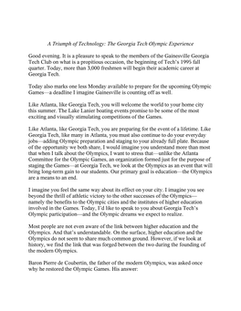 A Triumph of Technology: the Georgia Tech Olympic Experience