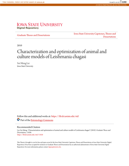 Characterization and Optimization of Animal and Culture Models of Leishmania Chagasi Soi Meng Lei Iowa State University