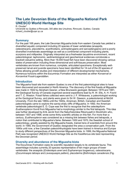 The Late Devonian Biota of the Miguasha National Park UNESCO World Heritage Site R