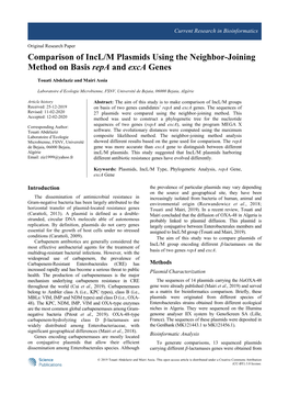 Comparison of Incl/M Plasmids Using the Neighbor-Joining Method on Basis Repa and Exca Genes