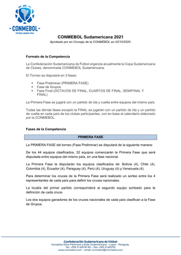 CONMEBOL Sudamericana 2021 Aprobado Por En Consejo De La CONMEBOL En 02/10/2020