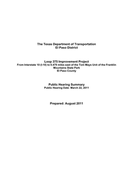 The Texas Department of Transportation El Paso District Loop