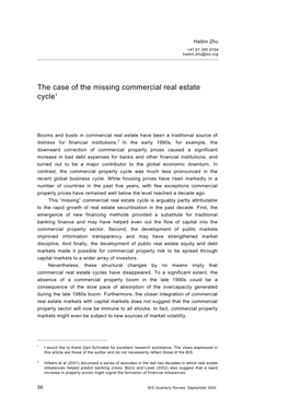 The Case of the Missing Commercial Real Estate Cycle1