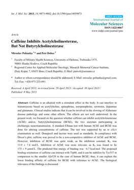 Caffeine Inhibits Acetylcholinesterase, but Not Butyrylcholinesterase