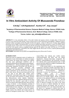 In Vitro Antioxidant Activity of Mussaenda Frondosa