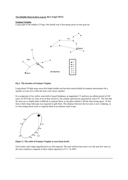 Two Double Stars to Have a Go At. Dave Eagle FRAS Gamma Virginis. Lying Right in the Middle of Virgo, This Double Star Is Becomi