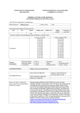 INTERNATIONAL HYDROGRAPHIC ORGANIZATION INTERGOVERNMENTAL OCEANOGRAPHIC COMMISSION (Of UNESCO) UNDERSEA FEATURE NAME PROPOSAL