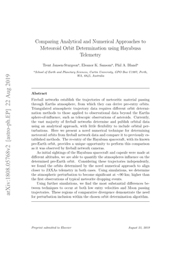 Comparing Analytical and Numerical Approaches to Meteoroid Orbit Determination Using Hayabusa Telemetry