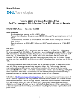 Q3 FY21 Financial Results Press Release