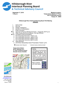 September 17, 2019 Meeting Location: 1:30 P.M. Tampa Union Station, 2Nd Floor 601 N