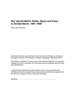 Radio, Space and Voice in Divided Berlin, 1961–1989
