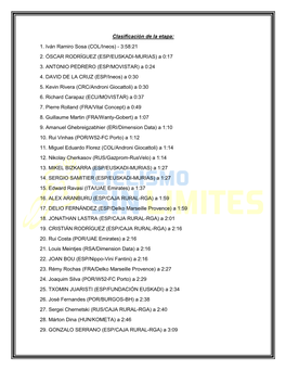 Clasificación De La Etapa: 1. Iván Ramiro Sosa (COL/Ineos) - 3:58:21 2