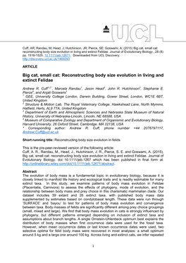 Big Cat, Small Cat: Reconstructing Body Size Evolution in Living and Extinct Felidae